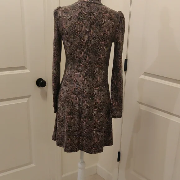 Paisley Pink/Black Soft Stretch Dress Elegant Floral Long Sleeve Dress XS - Picture 5 of 8